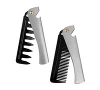 VALICLUD 2 Pezzi Pettine Pieghevole da Uomo in Acciaio Resistente Mini Pettine Tascabile Denti Larghi con Manico Strumento Versatile per Acconciature Viaggio e Styling Professionale Design