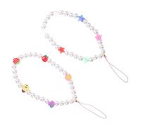 VALICLUD 2 Pezzi Phone Wrist Lanyard Star Pearl Bracelet Strap in Plastica per Cellulare e Portachiavi, Anti-smarrimento, Leggero, Design Adorabile