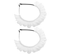 VALICLUD 2pezzi Copricapo Lolita Bianco Pizzo Arricciato Cerchietto per Capelli da Cameriera per Cosplay Fascia da Festa Vintage Accessorio per Costume da Donna