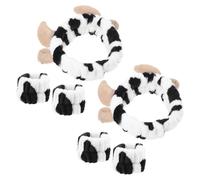 VALICLUD 2sets Fasce per Capelli e Polsini in Peluche Set di Stampa Mucca Accessori Morbidi per Cura Trucco per Lavaggio del Viso e Uso in Spa