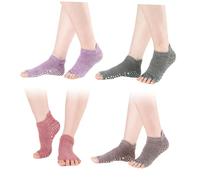 VALICLUD 4 paia Calzini Yoga Donna Antiscivolo a Cinque Punte Suola Silicone Antiscivolo per Pilates Barre Balletto e Allenamento Traspiranti e Morbidi Taglia Regolabile