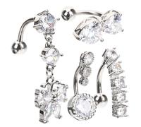 VALICLUD 4 pezzi Cerchi per pancia in acciaio inossidabile con zirconi set di piercing leggeri e resistenti accessori per calda e club 4 pezzi due con due zirconi uno con cinque