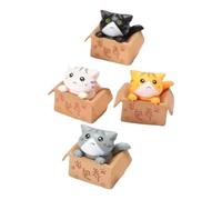 VALICLUD 4 pezzi Miniature Statue Gatti da Scrivania in Stile Cartoon Decorazioni Desktop Kitten in Figurine Mini Gatti Colorati Bianco Giallo Grigio Nero per Decorazione Ufficio e Casa