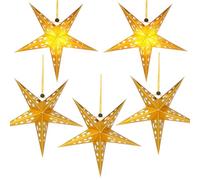 VALICLUD 5 lanterne di carta a forma di stella da soffitto, paralume per luce LED, decorazione per matrimoni, compleanni, Natale, feste, 30 cm, oro