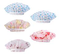 VALICLUD 5 pezzi Cuffie Doccia Donna Impermeabili Riutilizzabili con Elastico e Bordo Decorativo Protezione Capelli per Bagno Spa e Viaggi Unica Adatta alla Maggioranza