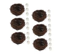 VALICLUD 6set Nido Intrecciato in Paglia e Rattan con Uova Artificiali Decorazione per Giardino Balcone Pasqua e Matrimonio