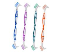 VALICLUD 8 Pezzi Spazzolino Doppia Testa per Protesi Dentaria con Impugnatura Ergonomica Setole Morbide Angolate per Pulizia Precisa di Denti Finti e Apparecchi Colori Nylon Distintivi per
