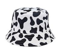 VALICLUD Cappello a Secchiello Reversibile imballabile Nero Bianco con Mucca Stampata, Cappello da Pescatore per Uomini e Donne