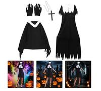 VALICLUD Costume da Suora Zombie Nero per Donna Adulta in Misto Cotone, Effetto Decorativo e Comfort per Feste di Halloween e Travestimenti