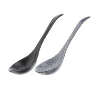 VALICLUD Cucchiai da Minestra in Ceramica Manico lungo 2 Pezzi, Design Ergonomico, Colore Blu e Nero, per Uso Domestico e Servire Zuppe e Dessert