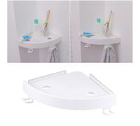 VALICLUD Mensola Angolare da Parete per Bagno e Cucina con Ventosa Doppia Supporto Bianco con Ganci Regolabili Installazione Senza Foratura Portata Organizer Compatto per Angoli