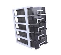 VALICLUD Mobiletto Portaoggetti a Cassetti in Plastica Trasparente Organizer Da Scrivania Multi-piano Per Ufficio e Studio Design 5 Ripiani Colore Bianco e Nero Trasparente
