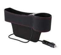 VALICLUD Organizer per Spazi Vuoti Sedile Auto in Pelle Nera Scatola Portaoggetti Doppio Caricatore USB e Portabicchieri Riempitivo per Console Lato Passeggero Contenitore Multiuso per