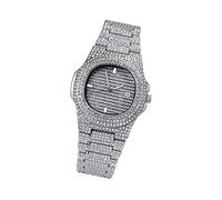 VALICLUD Orologio Da Polso Uomo Con Cinturino in Zircone e Cristalli Fashion Display Analogico Resistente Acciaio Inossidabile Argento Elegante Per Uso Quotidiano