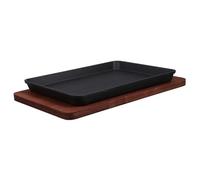 VALICLUD Padella in Ghisa Quadrata per Fajita con Vassoio in Legno Antiaderente per Barbecue Teppanyaki e Bistecche Adatta Cucina Professionale e