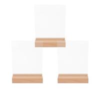 VALICLUD Porta Menù da Tavolo Trasparente 3 Pezzi in Materiale Composito Base in Legno, senza Sbavature, per Esposizione Menu in Casa e Scuola