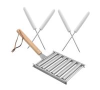 VALICLUD Salsicce in Acciaio Inox con Manico in Legno Supporto per Barbecue Portatile Rullo per Hot Dog da Campeggio