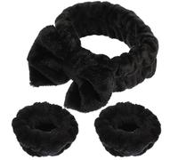 VALICLUD Set 3 Fasce Larghe per Pulizia Viso Fiocco Nero, Cerchietti Elastici Leggeri e Morbidi per Trucco, Doccia e Cura Chioma, Accessori Pratici e Confortevoli per Donna