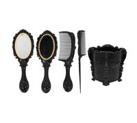 VALICLUD Set 5 Pezzi Spazzole per Chioma Vintage con Portaspazzole e Specchio, Pettine Districante con Setole Flessibili per Tutti i Tipi di Chioma, Supporto Organizer da Tavolo per Uso