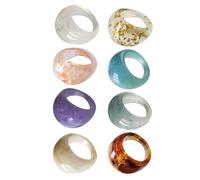 VALICLUD Set 8 Anelli Donna in Resina Acrilica Spessi e Impilabili per Nocche Gioielli Colorati Retrò Leggeri e Brillanti Accessori Moda per Feste Compleanni e Regali