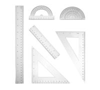 VALICLUD Set di 6 Righelli di Plastica Trasparente Goniometro e Squadra Triangolare, Strumenti di Misurazione di Precisione per Scuola, Ufficio e Casa, Kit Completo e Compatto per Disegno
