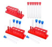 VALICLUD Set Provette di Plastica Supporto Portaprovette e Tappi, 18 Provette Sperimentali Portaprovette Robusto per Esperimenti Scientifici Didattici Stile Casuale