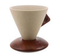 VALICLUD Tazza da Caffè Giapponese in Ceramica Beige da 250ml con Design a Imbuto e Base in Legno, Facile da Pulire con Presa Confortevole per Uso in Cucina e Ufficio