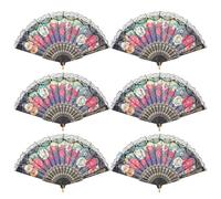 VALICLUD Ventagli Pieghevoli in Pizzo Portatili Set da 6 Pezzi con Motivi Floreali Spagnoli in Seta Leggera con Robusto Telaio per Matrimoni Tea Party Feste Danzanti e Decorazioni da