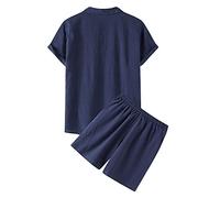 Valigetta appendiabiti da viaggio per uomo, tinta unita, maniche corte, colletto rovesciato, top, pantaloncini, pantaloni, cotone e lino elegante, Blu marino, M