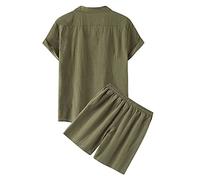 Valigetta appendiabiti da viaggio per uomo, tinta unita, maniche corte, colletto rovesciato, top, pantaloncini, pantaloni, cotone e lino elegante, verde militare, XL