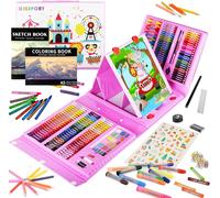 Valigetta Artistica Bambini 290 Pezzi Set Disegno Pittura e Cavalletto Doppio