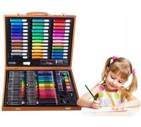 Valigetta Colori in Legno Pittore 150 Pezzi Assortiti Acquerelli Pennelli Disegn