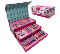 Valigetta Colori Minnie Disney 52 Pezzi per Bambini Kit Disegno con Pennarelli Pastelli Acquerelli e Album da Colorare Set Creativo con Maniglia Portatile