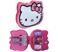 Valigetta colori per bambini Hello Kitty 36 pezzi set da disegno valigetta sagomata acquerelli pennarelli pastelli stickers idea regalo