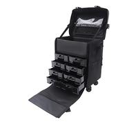 Valigetta cosmetica 2 in 1, per trucchi, colore nero, grande valigetta da parrucchiere con 8 cassetti, ruote professionali