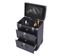 Valigetta cosmetica Beauty Case Cosmetici Trolley Trolley con 3 cassetti e ruote, Professionale Make Up Valigia Chiodi Valigia Barbiere Valigia Viaggio Parrucchiere Estetista, Nero , moderno