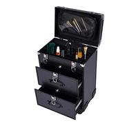 Valigetta cosmetica Beauty Case Cosmetici Trolley Trolley Trolley con 3 cassetti e rotelle, Professionale Make Up Valigia Chiodi Valigia Barbiere Valigia per Viaggi Estetista Parrucchiere, Nero ,
