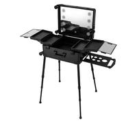 Valigetta cosmetica in alluminio 3 in 1, professionale, grande valigetta per trucchi Rolling Cosmetic Organizer, 21 pollici, con specchio, luce LED, vassoi estraibili e gambe regolabili, Nero ,