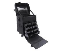 Valigetta cosmetica rimovibile 2 in 1, trolley con ruote e timone, valigetta da parrucchiere con 8 cassetti, valigetta per unghie, valigia per parrucchieri, truccatori e manicure, colore nero
