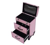 Valigetta cosmetica trolley con 2 cassetti e 45 quadrati, professionale per trucchi da parrucchiere con ruote, valigetta per trucchi da donna, Colore: rosa., moderno