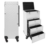 Valigetta cosmetica trolley con cassetto, 3 in 1, per trucchi professionali, per unghie grandi, per parrucchieri, truccatori, argento, Beauty