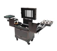 Valigetta cosmetica trolley con ruota, specchio e lucchetto, per trucchi da caffè, 37 x 24,3 x 101 cm, per la conservazione dei cosmetici, caffè