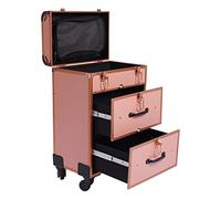 Valigetta cosmetica trolley, professionale, con cassetto, valigetta da parrucchiere con ruote, per trucco, nail art, acconciatura, in viaggio, oro, gold, moderno