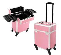 Valigetta cosmetica trolley professionale per trucchi in alluminio, per parrucchieri e truccatori, rosa, 24x34x47 cm