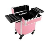 Valigetta cosmetica trolley, professionale per trucco, trucco, multicassa, per unghie, in alluminio, beauty case con ruote, 24 x 34 x 47 cm, rosa