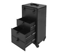 Valigetta cosmetica, trucco, custodia professionale con ruote, dotata di 3 cassetti e serratura di sicurezza - in lega di alluminio, adatta per riporre gioielli, Nero , Gesamtgröße des Produkts: 34*27