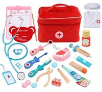 Valigetta del Dottore per Bambini con Stetoscopio, Camice e Cappello Bianchi, Kit Medico di Gioco di Ruolo da 29 Pezzi con Camice, Borsa, Termometro e Siringa (tl02-White)