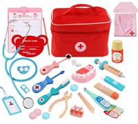 Valigetta del Dottore per Bambini con Stetoscopio, Camice e Cappello Bianchi, Kit Medico di Gioco di Ruolo da 29 Pezzi con Camice, Borsa, Termometro e Siringa (tl02-Pink)