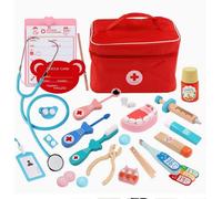 Valigetta Dottore Bambini 21 Pezzi,Legno kit Dottoressa Bambina con Vero Stetoscopio,Termometro e Borsa da Medico Portatile, Set Per Piccoli Dentisti,Giochi di Ruolo,Giochi Bambini 3-8 Anni