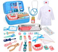 Valigetta Dottore Bambini, Kit Dottoressa Bambina, con Termometro, Camice da Medico, Siringa e Vero Stetoscopio, Kit Dottore Bambino, Giochi di Ruolo, Gioco Dottore Bambini 3 4 5 6 7 8 Anni